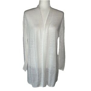 NIC + ZOE Long Cardigan Duster Open Front White Med *NO MATERIAL TAG-Linen Blend